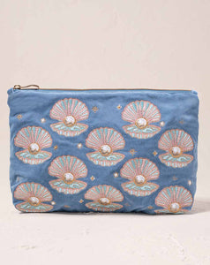 Elizabeth Scarlett - Everyday Pouch - Pearl Shell (Dusky Blue Velvet)