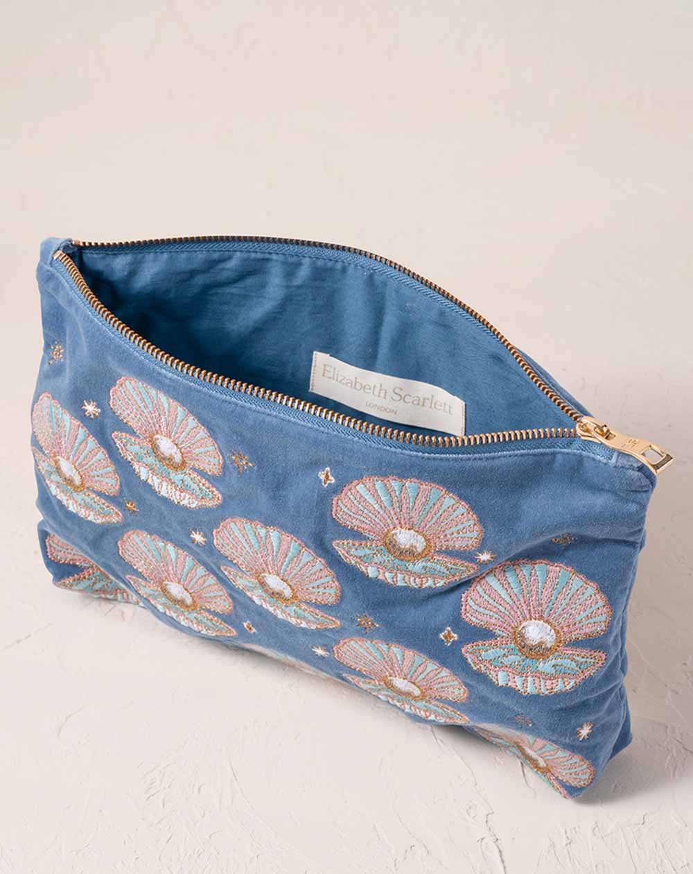 Elizabeth Scarlett - Everyday Pouch - Pearl Shell (Dusky Blue Velvet)