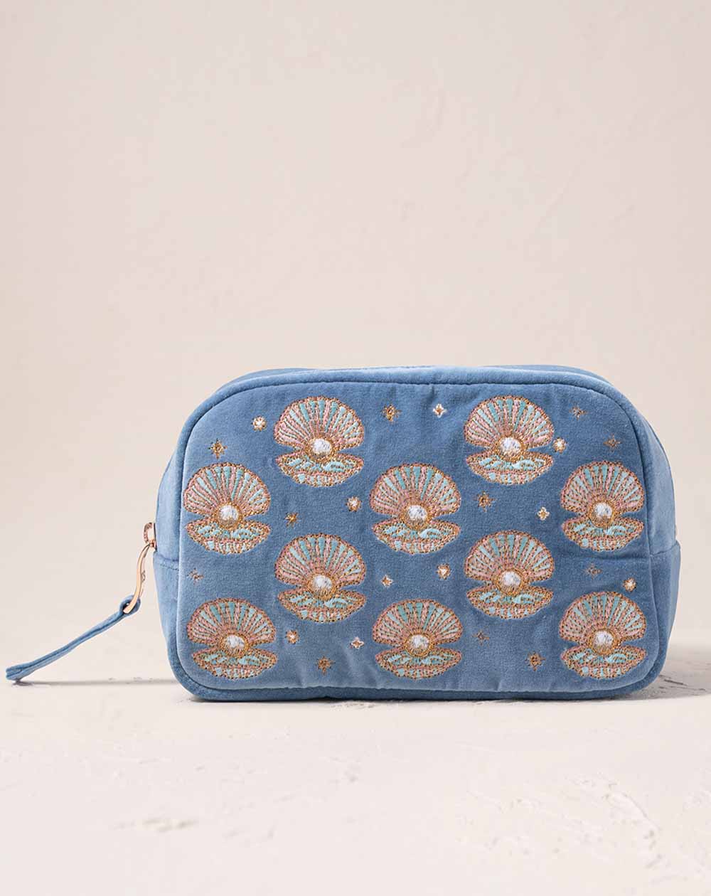 Elizabeth Scarlett - Cosmetics Bag - Pearl Shell (Dusky Blue Velvet)