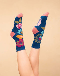 Powder - Vintage Floral Ladies Ankle Socks - Ink