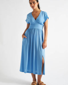 Louche - Unity Midi Dress – Moss Crepe Blue