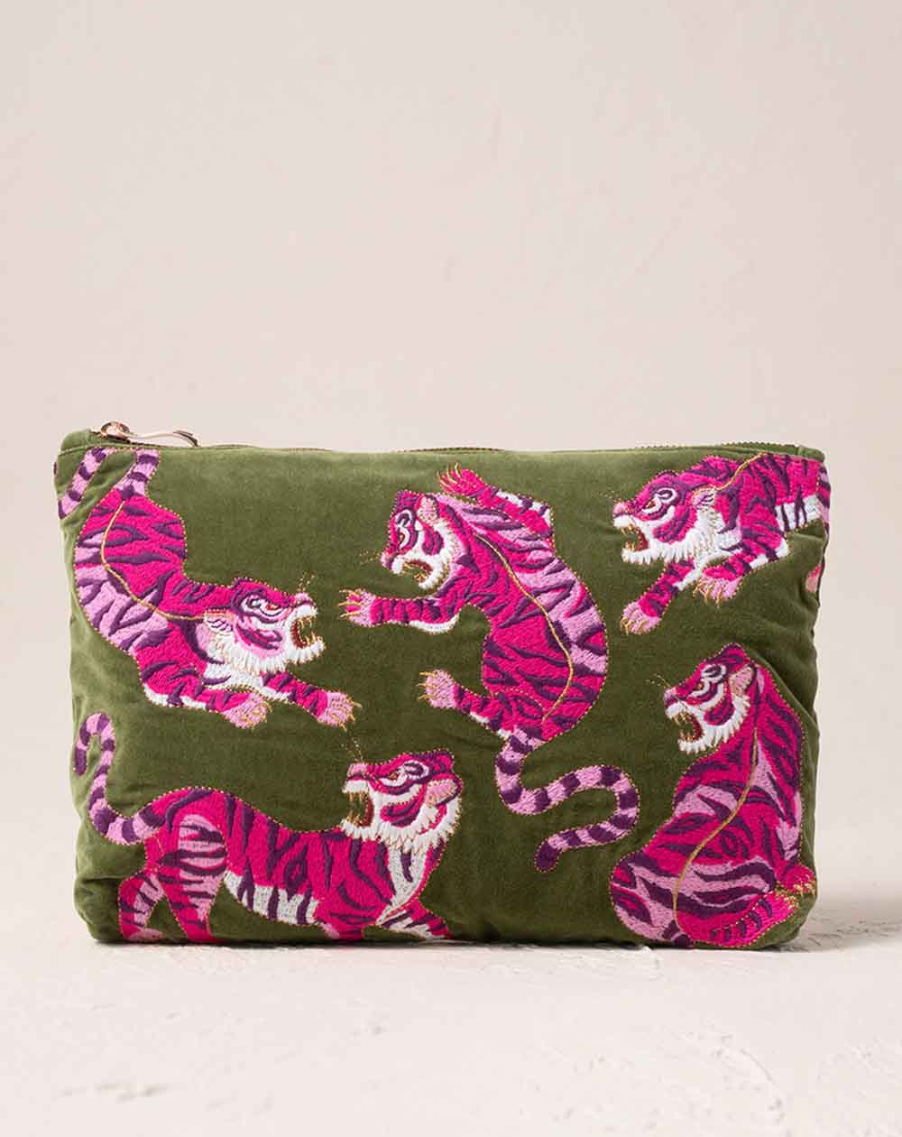 Elizabeth Scarlett - Everyday Pouch - Wild Tiger (Fern Green Velvet)