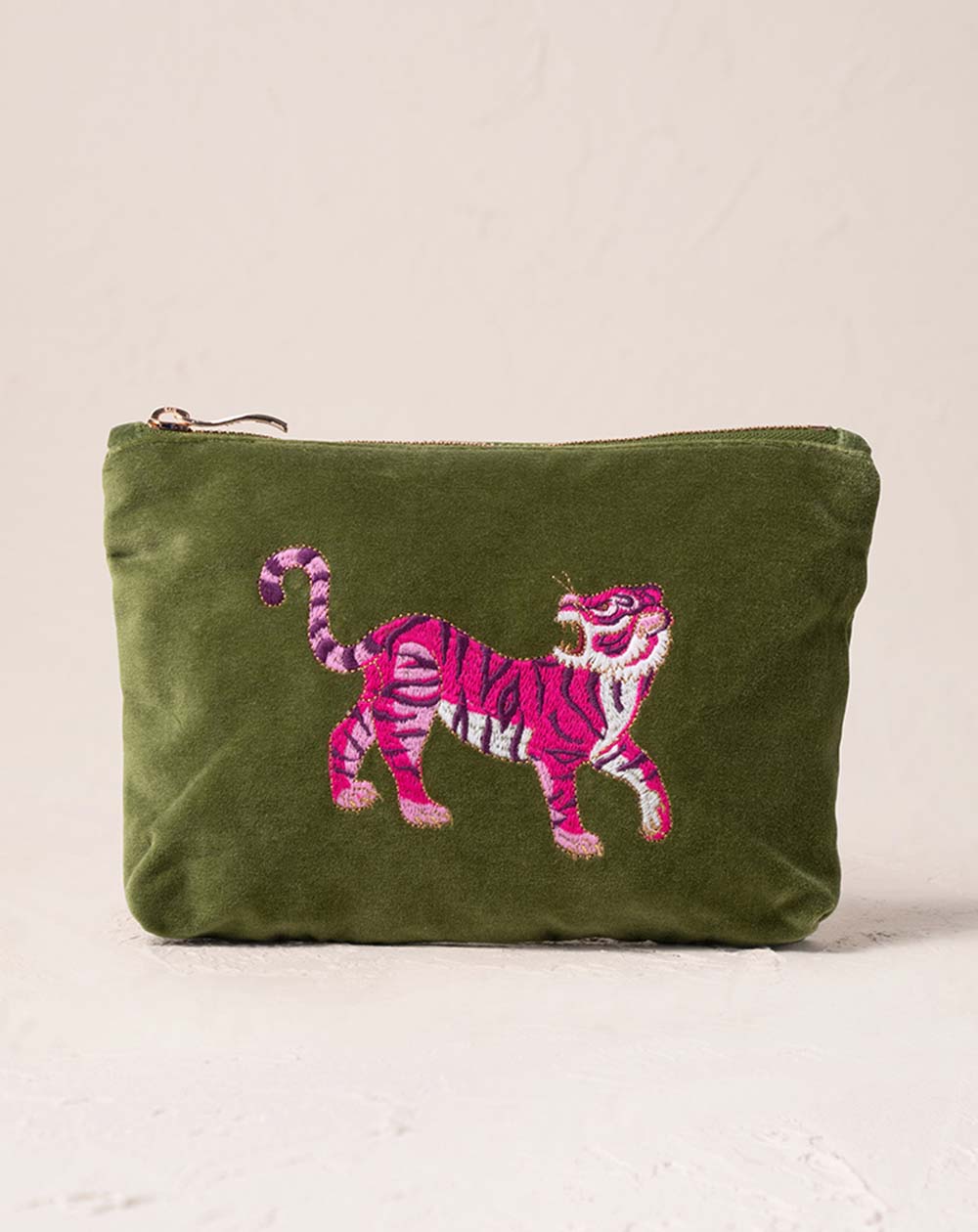 Elizabeth Scarlett - Mini Pouch - Wild Tiger (Fern Green Velvet)