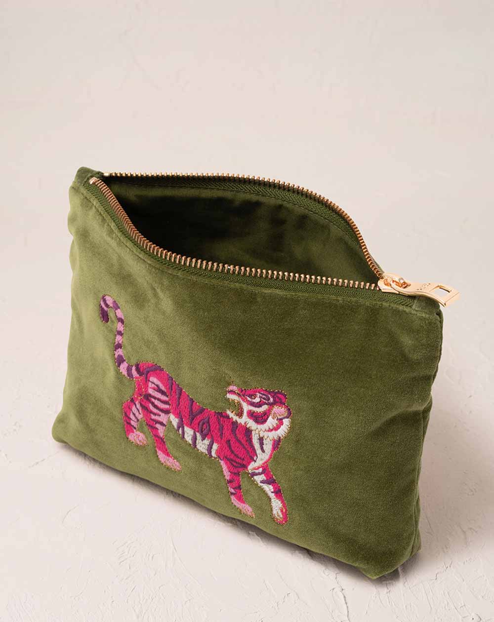 Elizabeth Scarlett - Mini Pouch - Wild Tiger (Fern Green Velvet)