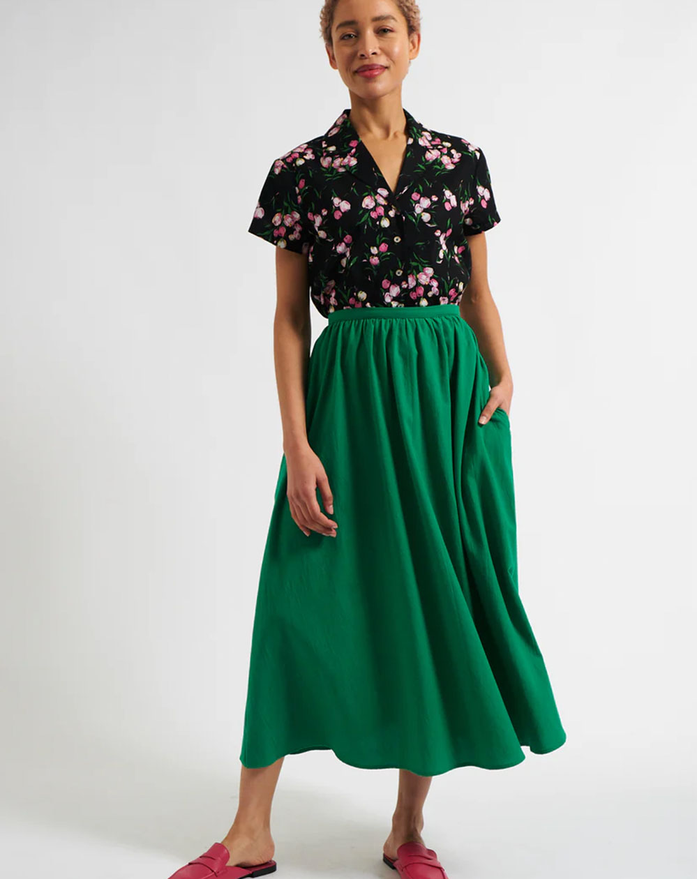 Louche - Zoeline Midi Skirt – Green Recycled Cotton