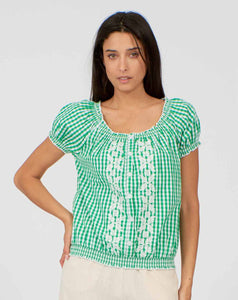 Pretty Vacant Alison Top in Green Gingham Print