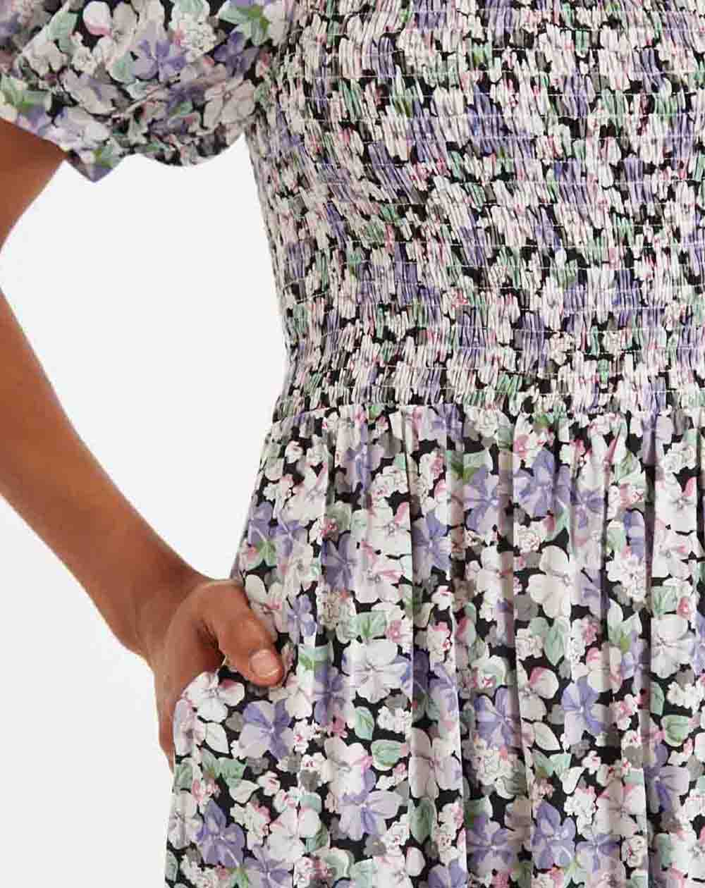 Louche Babette Liseron Shirred Bodice Midi Dress in Lilac