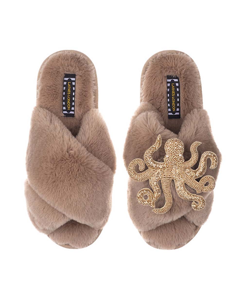 Laines Classic Slippers with Artisan Gold Octopus in Toffee