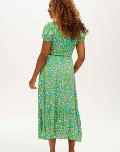 Sugarhill Jameela Midi Wrap Dress in Green, Soft Rainbow Floral