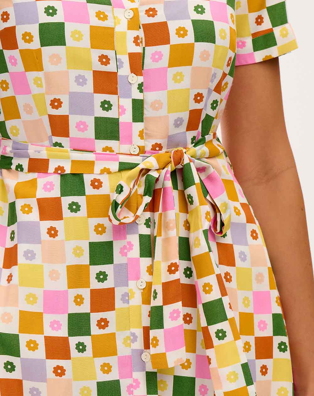 Sugarhill Lauretta Midi Shirt Dress in Multi, Floral Checkerboard