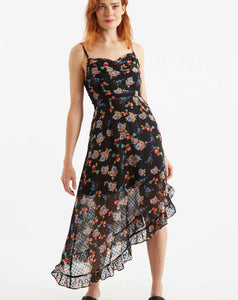 Louche Dina Carpathian Florals Print Asymmetric Strappy Midi Dress