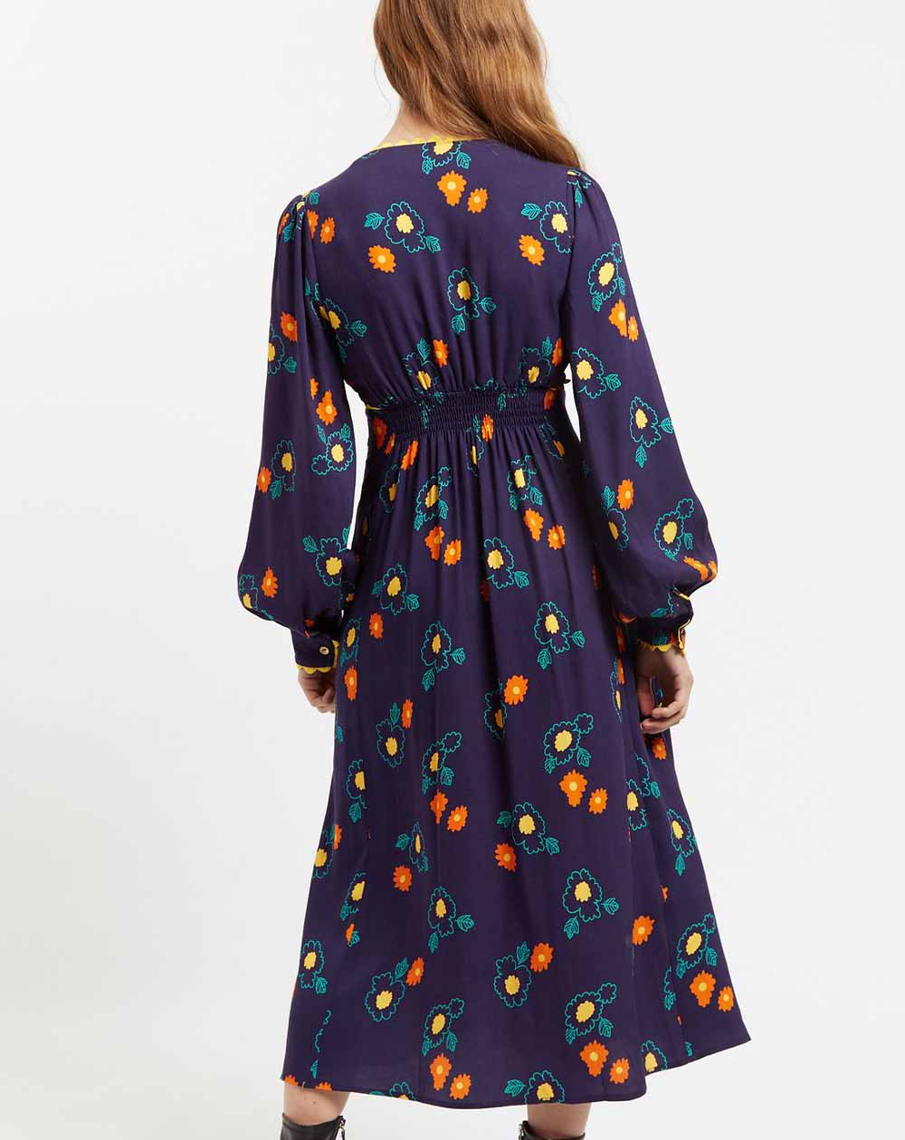 Louche Marize Clarice Floral Print V Neck Long Sleeve Midi Dress