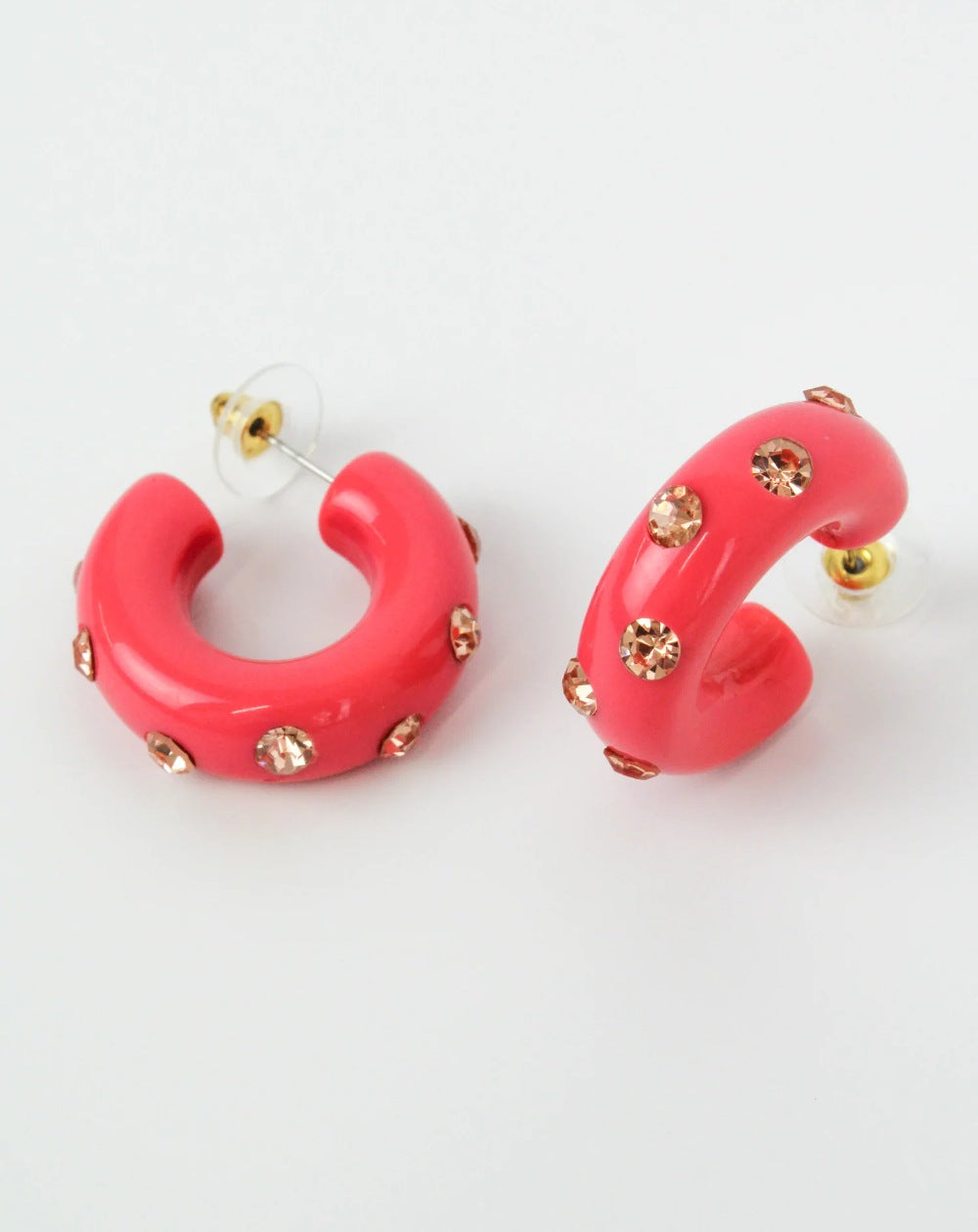 My Doris Chunky Gem Hoop Earrings in Flamingo Pink