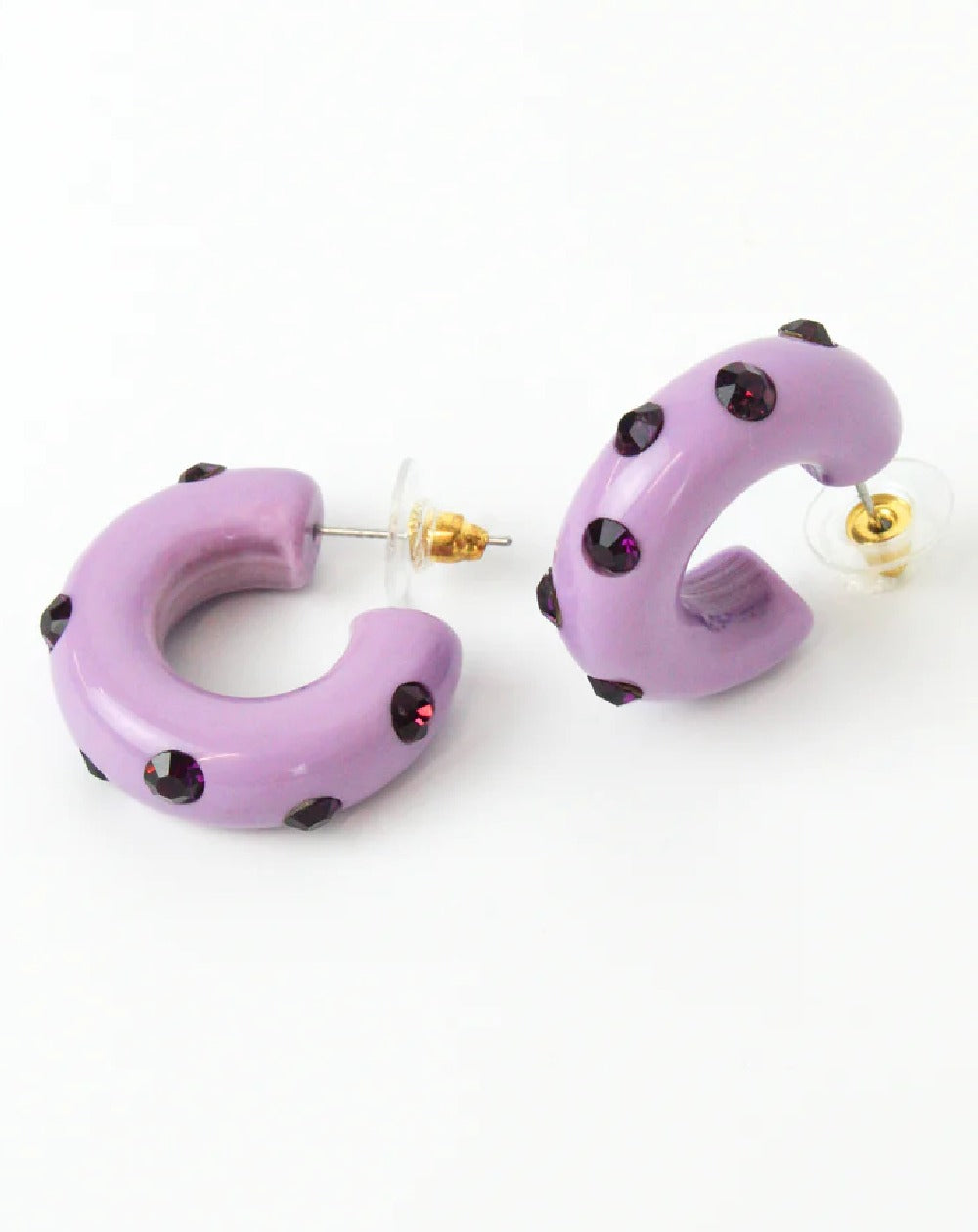 My Doris Chunky Gem Hoop Earrings in Lilac