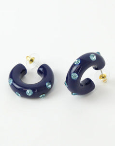 My Doris Chunky Gem Hoop Earrings in Navy Blue
