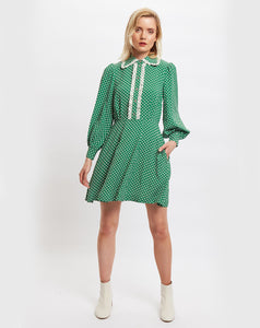 Louche Nancy Polka Dot Print Long Sleeve Mini Dress in Green