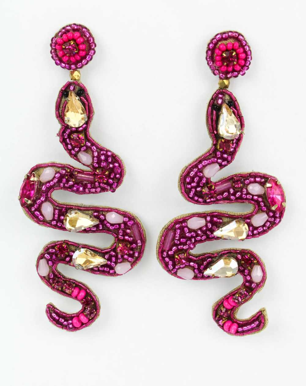 My Doris Beaded Snake Drop Earrings in Pink