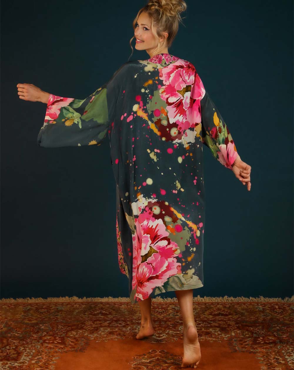 Powder Painted Peony Kimono Gown