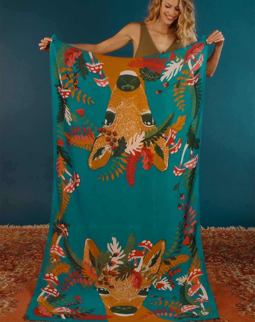 Powder Print Decorative Doe Scarf in Teal