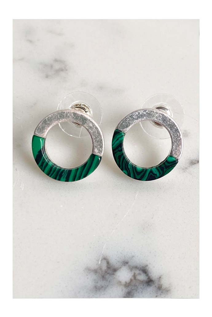 Green Marble-Effect and Silver Open Stud