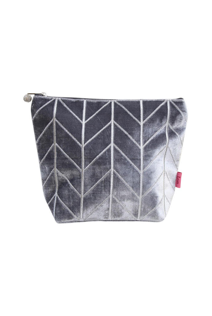 Grey Velvet Chevron Wash Bag